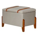 Recamier Puff Baú Decorativo Pés Madeira Moderno Quarto Luxo