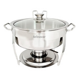 Rechaud Redondo Banho Maria Aço Inox 5 Litros Alcool Gel Brinovar