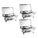 Rechaud Retangular Inox 2 Cubas 1/2 9,5 L Buffet Kit C/ 3 Pç