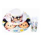 Refeição Prato Pote Infantil Kit C/ 5 Pçs Tsum Tsum Disney 