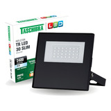 Refletor Holofote Tr Slim Preto 30w Autovolt 6500k Taschibra Luz Branco-frio 110v/220v