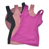 Regata Feminina Kit Com 3 Unidades De Alça Larga Casual 