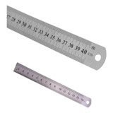 Régua De Metal 40cm Grátis 15cm Aço Inox Em Polegadas