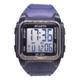 Relógio Atlantis Digital Com Luz Alarme Data Cor Azul
