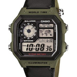 Relógio Casio Ae-1200whb-3b Correia Verde 5alarm Crono Timer