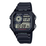 Relógio Casio Masculino Mundial Quadrado 5 Alarmes Cor Da Correia Preto