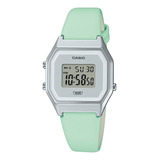 Relógio Casio Pequeno Vintage Digital Prata La680wel-3df Cor Da Correia Verde Cor Do Fundo Lcd Positivo