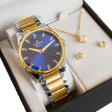 Relógio Champion Feminino Dourado Azul +