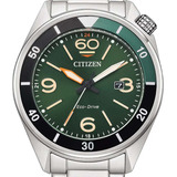 Relógio Citizen Eco-drive Masculino Aw1718-88x / Tz31847g Cor Da Correia Prateado Cor Do Bisel Preto/verde Cor Do Fundo Verde