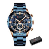 Relógio Curren 8355 Azul Aço Masculino Funcional Com Estojo 