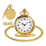 Relógio De Bolso Com Corrente Antigo Vintage Dourado Liso