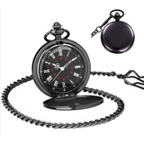 Relógio De Bolso Com Corrente Antigo Vintage Preto Liso Clip