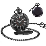 Relógio De Bolso Com Corrente Antigo Vintage Preto Liso Clip