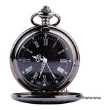 Relógio De Bolso Preto Com Corrente Retro Vintage Relíquia 