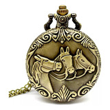 Relógio De Bolso Vintage Bronze Com Corrente Cavalo Antigo