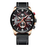 Relógio De Luxo Masculino Curren 8346 C/estojo Couro V.cores Cor Da Correia Preto/dourado