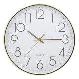 Relógio De Parede 30cm Para Cozinha, Sala - Dourado E Branco