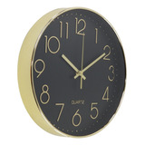Relógio De Parede 30cm Para Cozinha, Sala - Dourado E Preto