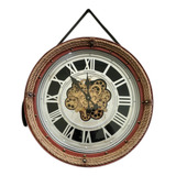 Relógio De Parede Moldura Corda Alça Couro Espelho 68 X 68