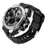 Relógio De Pulseira Sanda Sanda 6087 Com Corpo Preto, Analógico-digital, Para Homem, Fundo Prateado, Com Pulseira De Tpu Colorida E Fivela