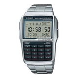 Relógio De Pulso Casio Data Bank Dbc-32 Com Corpo Prateado, Digital, Para Masculino, Fundo Azul, Com Correia De Aço Inoxidável Cor Prateado, Subdials De Cor Preto, Ponteiro De Minutos/segundos Preto