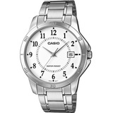 Relógio De Pulso Casio Enticer Mtp-v004 Com Corpo Prata, Analógico, Para Masculino, Fundo Branco, Com Correia De Aço Inoxidável Cor Prata, Agulhas Cor Prata, Subdials De Cor Preto, Ponteiro De Minut