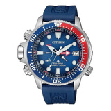 Relógio De Pulso Citizen Promaster Bn203 Com Corpo Prateado, Analógico, Para Masculino, Fundo Azul, Com Correia De Borracha Cor Azul, Agulhas Cor Verde E Branco, Subdials De Cor Verde E Branco, Pont