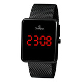 Relógio De Pulso Digital Champion Ch40080 Com Corria De Aço Cor Preto