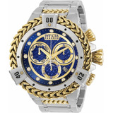 Relógio De Pulso Invicta 30543 Com Corria De Aço Inoxidável Cor Aço/ouro - Fondo Azul - Bisel Ouro/aço
