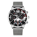 Relógio De Pulso Masculino Pulseira Aço Inox Deyros Cor Da Correia Prateado Cor Do Fundo Preto