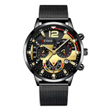 Relógio De Pulso Masculino Pulseira Aço Inox Deyros Cor Da Correia Preto E Dourado Cor Do Fundo Preto