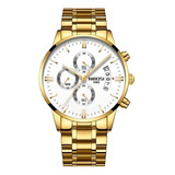 Relógio De Pulso Nibosi Ni2309 Com Corria De Aço Inoxidável Cor Dourado - Fondo Branco