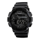 Relógio De Pulso Skmei 1243 Fitgear, Corpo Preto, Digital, Masculino, Fundo Preto, Com Correia De Poliuretano Cor Preto, Subdials De Cor Cinza, Ponteiro De Minutos/segundos Cinza, Bisel Cor Preto, L