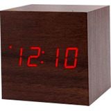 Relógio Digital De Mesa Retrô Madeira Cubo Data Hora Led