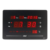 Relógio Digital De Parede Calendario Data Termômetro Alarme