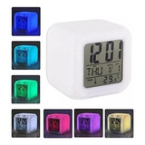Relógio Digital Despertador Cubo Colorido 7 Led Luz Alarme