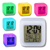 Relógio Digital Despertador Cubo Colorido 7 Led Luz Alarme