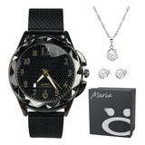 Relogio Feminino Aço Inox Prova Dagua + Pulseira + Colar