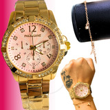 Relógio Feminino Banhado Ouro Luxo Moda
