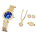 Relógio Feminino Cristais Strass Pulseira Colar Set Conjunto