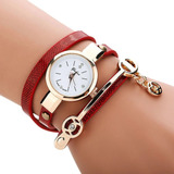 Relogio Feminino De Pulso Dourado Pulseira Couro Bracelete Cor Da Correia Vermelho