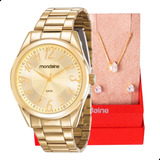 Relogio Feminino Dourado Mondaine Original Barato Kit Joia