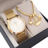 Relógio Feminino Dourado Original Champion Luxo