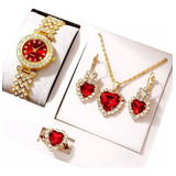 Relogio Feminino Joia Brilhante Luxo Strass Anel Brinco 4pc