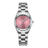 Relógio Feminino Prata Rosê Pulseira Aço Luxo Elegante