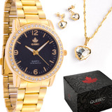 Relógio Feminino Rose A Prova D'água Lançamento Quebec + Kit
