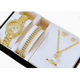 Relógio Feminino Strass Cristais +colar,brinco,pulseira,anel