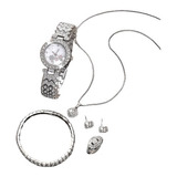 Relógio Feminino Strass Pulseira Colar Conjunto