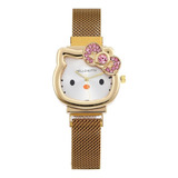 Relógio Infantil Hello Kitty Pulseira Imã Dourado