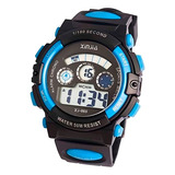 Relógio Infantil Natação Esportivo Crianças Original Com Luz Cor Da Correia Preto E Azul